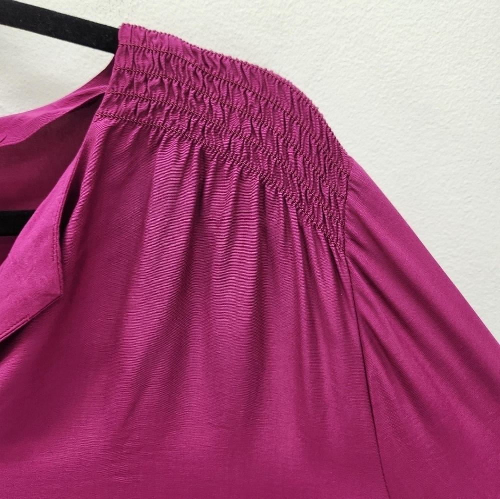 J Jill Smocked Split Neck Tunic Top Womens Large Pink Workwear Office - Picture 3 of 15